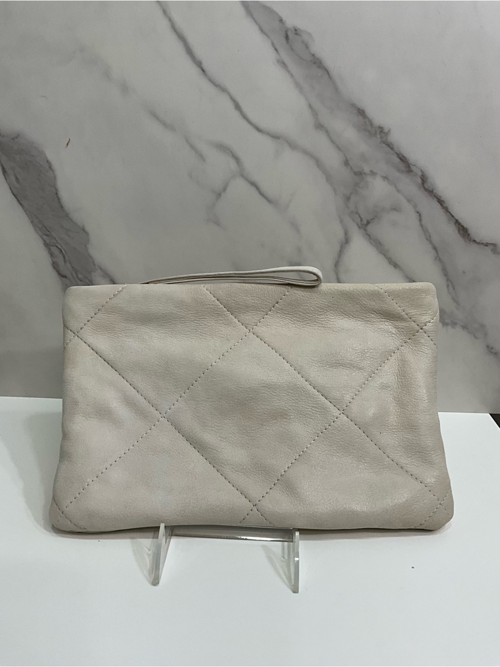 LAGGO Cream Quilted Leather Wristlet Clutch Pouch